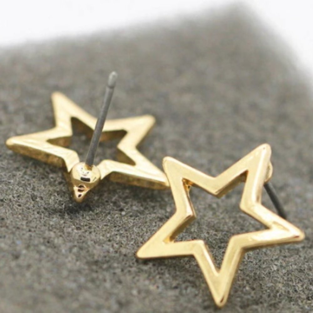 Jewelry earrings studs stud start sky yellow gold tone minimalist fashion new